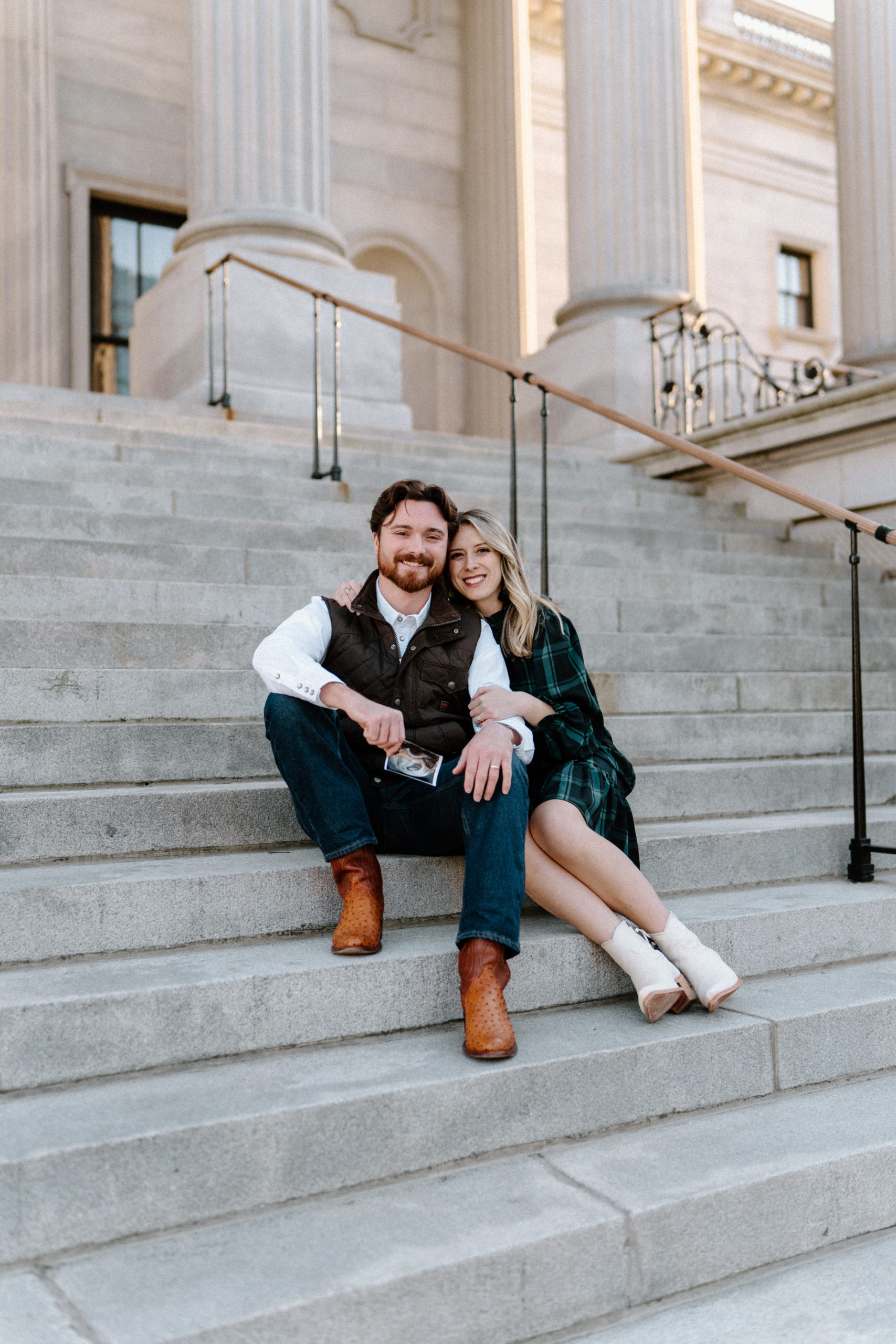 Couple sitting on steps