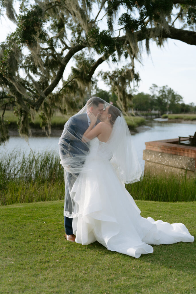 Lauren and Jake during golden hour portraits at Dunes West in Mount Pleasant, SC